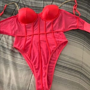 Neon Pink Chained Mesh Body Suit